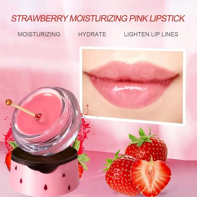 2Pcs Strawberry Vitamin E Lip Masks,Lip Balm Honey Pot,Hydrating & Prevention Dry and Cracked Lip Scrubs Exfoliator,Lip Sleep Mask Reduces Lip Lines,Lip Exfoliating Balm Sleeping Lip Mask