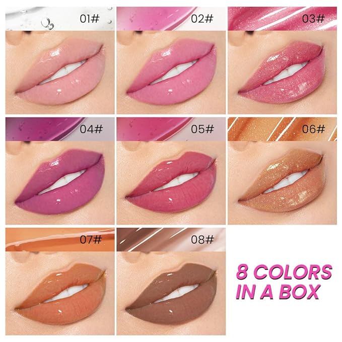 8 Colors Lip Oil Lip Glaze, Big Brush Glaze,
