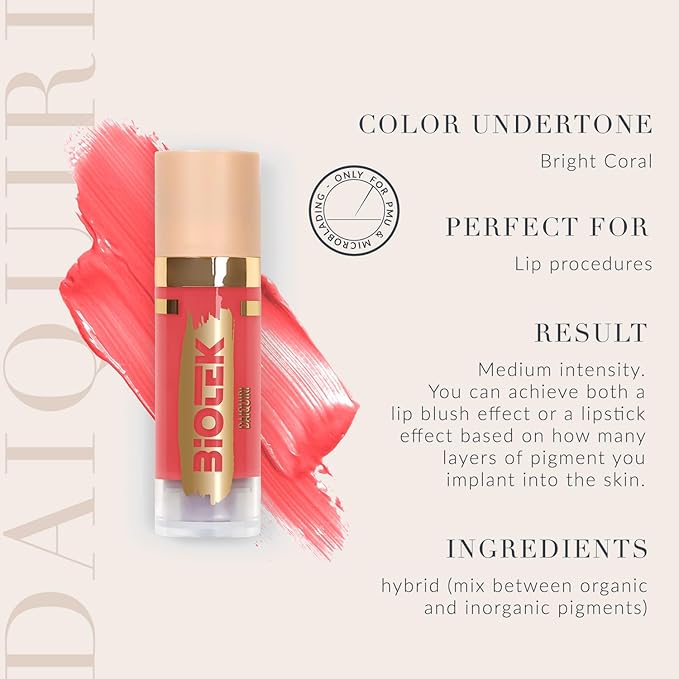 Biotek Lip Pigment for Permanent Makeup - Bright Coral Color for Lip - Made in Italy - Daiquiri 0,61 fl.oz.