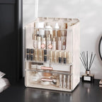 Acrylic Makeup Organizer with Drawers – 38.5CM Large Capacity Cosmetic Storage Box, Dustproof & Waterproof Vanity Organizer for Skincare, Jewelry, Lipsticks & Beauty Products (White)