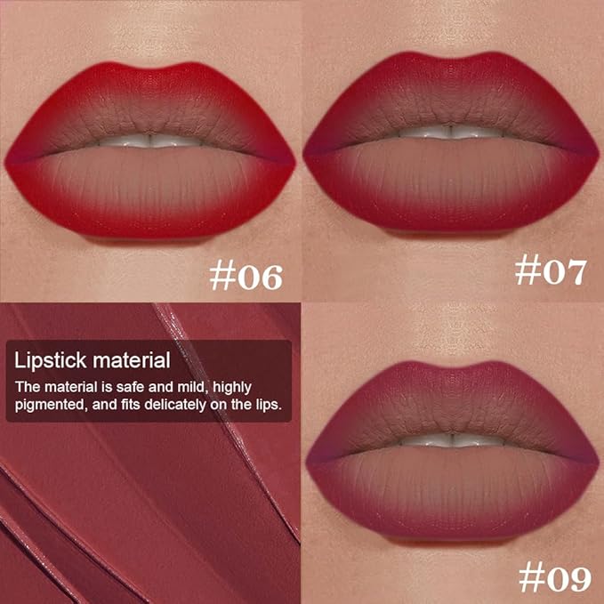 3Pcs Gradient Matte Lipstick Crayon Lip Liner pencil, Flawless Contour Gradual Ombre Effect lip Pencil, Lipstick for Women Long Lasting Waterproof Smudge Proof Lipstick Pencil 06#+07#+09#