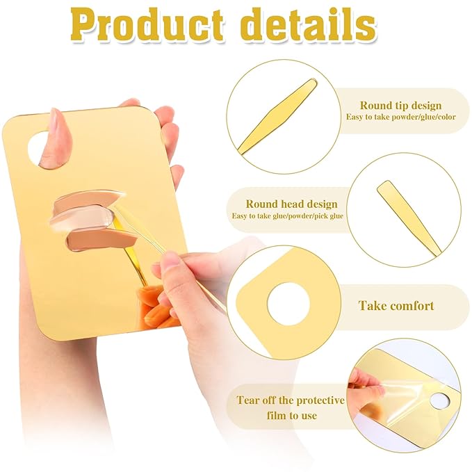 6 in 2 Sets Makeup Mixing Palette, Gold Acrylic Cosmetic Palette with Korean Makeup Spatula Tool for Mixing Foundation Eye Shadow Lipsticks Nail Art