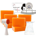 Kojie San Face & Body Shower Set - The Original Kojic Acid Soap, Dark Spot Remover Bar Soap with Coconut & Tea Tree Oil – 65g x 8 Bars with Leafa Soap Net, Brush and Soap Dish