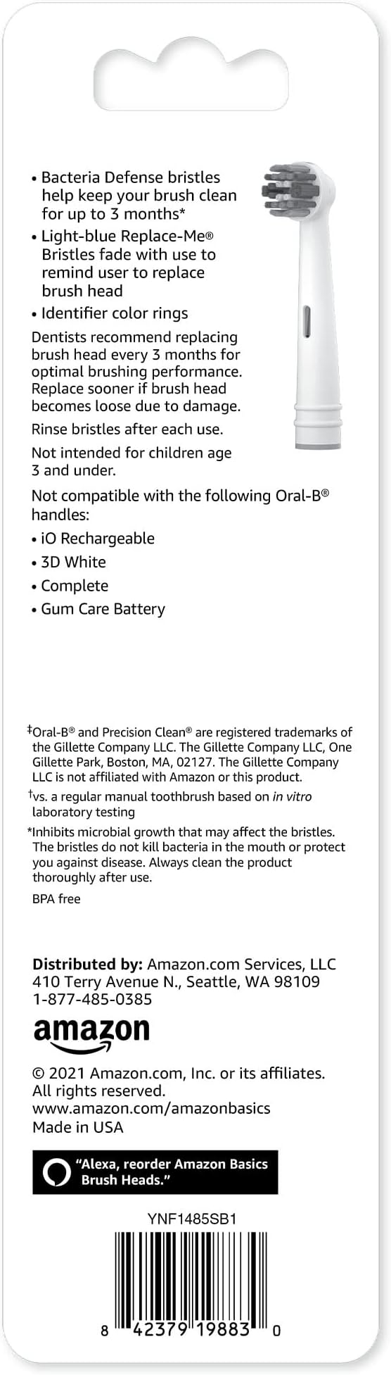 Amazon Basics Electric Toothbrush Head Replacement Brush, White, 3 Count (Fits Most Oral-B Brushes)