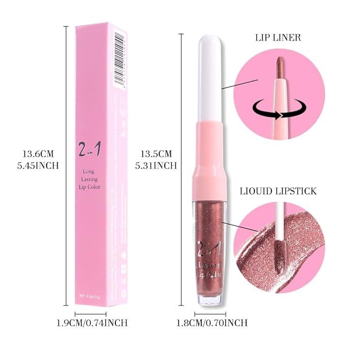 evpct Dark Bronze Metallic Shimmer Lip Liner and Lipstick Combo Lip Gloss Stains Set Makeup for Women Long Lasting Waterproof 24, Iced Mocha Frosted Metallic Glitter Glossy iridescent Liquid Lipstick