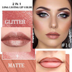 evpct Bronze Gold Metallic Glitter Lip Liner and Lipstick Combo Lip Gloss Stain Set Makeup for Women Long Lasting Waterproof 24, Rose Gold Metallic Shimmer Frosted Iridescent Glossy Liquid Lipstick 14