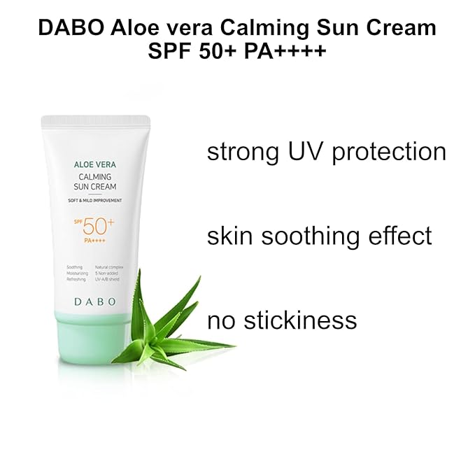 Dabo Aloe Vera Calming Sun Cream UV-AB Shield SPF50+ PA++++ 70ml 2.36 fl. oz. (Pack of 2) Soft & Mild Natural Complex