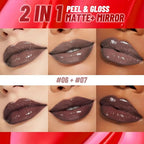 2Pcs Lip Stain Peel Off Lip Gloss oil Dual-Ended Combo, Lips Liner Stain Peel Off Masque, Long Lasting & Waterproof, Transfer-Proof Lip Tint Stain with Lip oil for All Skin Type 06#+07#