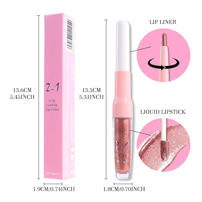 Rose Gold Metallic Lip Liner and Lipstick Combo Lip Gloss Tints Stain Set Makeup for Women Long Lasting Waterproof 24, Light Pink Metallic Glitter Shimmer Iridescent Liquid Lipstick lippies Lip Gloss