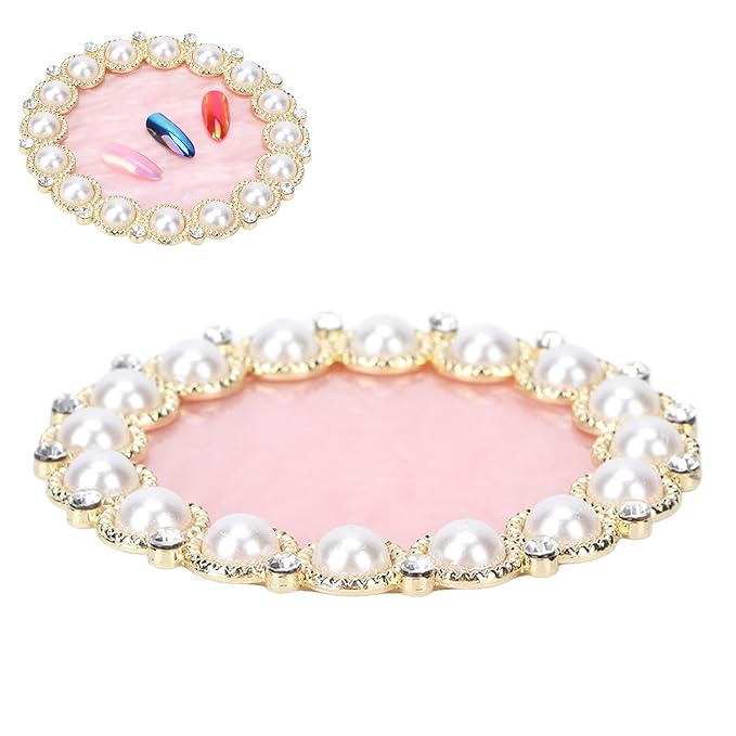 Resin Stone Nail Art Palette, Nail Art Display Board Cosmetic Nail Mixing Palette Drawing Color Mixing Nail Art Painting Gel Palette Tips Display Plate(Golden)