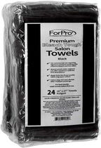 ForPro Professional Collection Premium Bleach Tough Salon Towels, Black, 100% Cotton, Bleach-Proof Towels, Stain Resistant, 16" W x 27" L, 24-Count