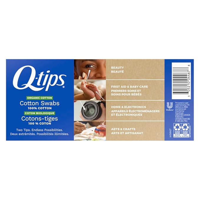 Q-tips Cotton Swabs Organic Swab Ultimate Home and Beauty Tool Made from Organic Cotton, Paper 400 Count(Pack of 4)