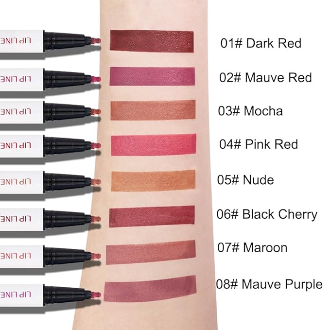 2Pcs Longwear Liquid Lip Liner Stain Marker Pen Set Long Lasting Waterproof, Dark Black Cherry Wine Red Matte 24 Hour Lip Liner and Lipstick Combo, Color Stay Lipliner All Day, Lip Stains peel off