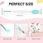 Unaone Lip Scrub Brush - 3 PCS Dual-ended Lip Scrubber Exfoliator and Silicone Lip Brush, 2-in-1 Silicone Lip Scrub Tool Lip Mask Applicator, Gentle Exfoliator & Applicator for Soft