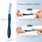 Dermaplane Razor for Women Face with 6 Refill Blades, Dermaplaning Tool Face Razors for Removes Facial Hair, Peach Fuzz, Reusable Metal Handle Eyebrow Razor (Blue)