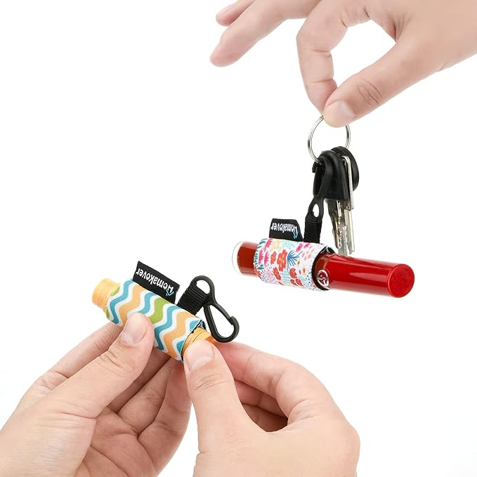 6 Pack Compact Clip-On Chapstick Holder Premium Release Clip Neoprene Sleeve Lip Balm with Clip Fits Most Standard Lip Balm, Large