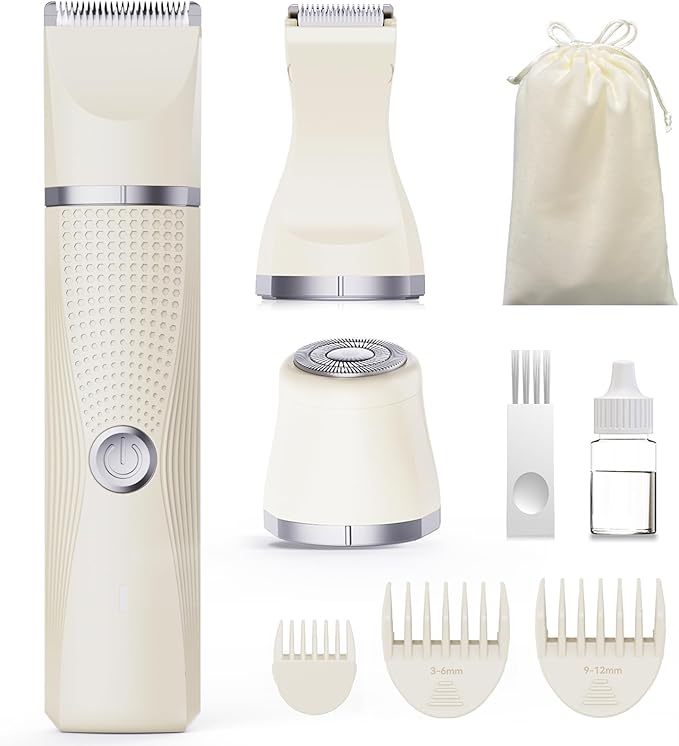3-in-1 Electric Razor for Women - Waterproof Bikini Trimmer,Rechargeable Electric Shaver for Lady,Pubic Hair Trimmer Women,Personal Trimmer Groomer for Body Hair (Cream, LY)