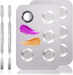4 in 2 Set Makeup Mixing Palette, Makeup Palette for Foundation, Makeup Mixing Tray, Stainless Steel Mixing Tray with Spatula for Mixing Foundation Eye Shadow Nail Art, Makeup Foundation Mixing Tray