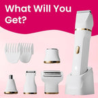 Electric Razors for Women, 5-in-1 Wet/Dry Bikini Trimmer with USB Charge Dock, Deluxe Facial Hair Removal, Wet/Dry Body Shaver for Nose Eyebrows Beard Underarm Leg Arm, IPX7 Waterproof (White)