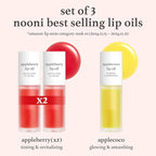 NOONI Korean Hydrating Lip Oil Gift Set - Appleseed Lip Oil Trio, Tinted Lip Care, Hydrating, Lip Plumping, Long Lasting Moisture, Korean Vegan Makeup for Women, 0.12 Fl Oz x 3ea