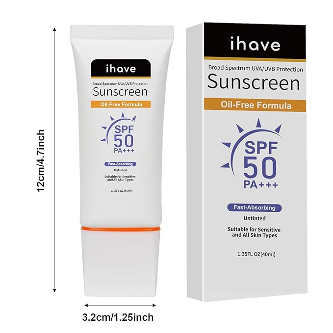 iHave Face Sunscreen, Travel Size SPF 50 Sunscreen with Broad Spectrum UVA UVB Protection, Oil-Free Fast-Absorbing Sunblock for All Skin