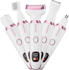 RUIM Bikini Trimmer for Women, 5 in 1 Electric Razors for Shaving, Waterproof Rechargeable Pubic Hair Trimmer with LED Display, Pink