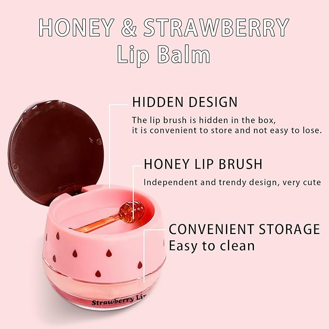4 PCS Lip Mask Overnight, Honey&Strawberry Moisturizing Repair Sleeping Lip Balm, Fade Lip Lines Bee lip Balm, Hydrating &Prevention Dry and Crack Lip Scrubs Exfoliator (2 Honey & 2 Strawberry)