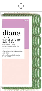 Diane 11/16-Inch Self-Grip Hair Rollers for Defined Curls, Root Lift, Layer Definition, Lightweight and Reusable, Ideal for All Hair Types and Easy Styling, Green, 7 Count