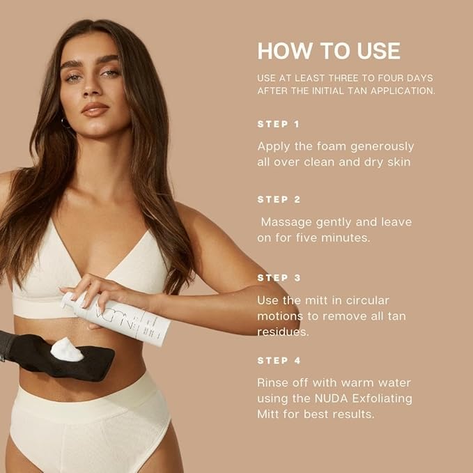 Nuda Sunless Tan Remover | Gentle & Non-Abrasive Mousse | Vegan Self Tanner Remover with Vitamins A, C, & E and Aloe Vera, White Tea, & Lemon | Fake Tan Remover for Women, (190mL)