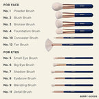 BERRY Blue Premium Makeup Brush Set – 12-Piece Professional Ultra-Soft Synthetic Brushes for Face & Eyes | Foundation, Powder, Blush, Concealer, Eyeshadow – Vegan, Cruelty-Free, Numbered, Travel Case