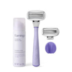 Flamingo Razors for Women Shave Set, 1 Women's Razor Handle (Lilac), 2 Razor Five-Blade Refills, 1 oz. Foaming Shave Gel, and 1 Shower Holder
