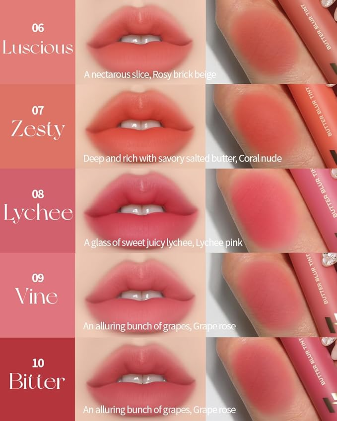HOLIKA HOLIKA Butter Blur Lip Tint (04 ROSE) - Korean Matte Lip Tint, Lightweight High-Pigmented Lips, Velvety Silky Smooth K-Beauty Lip Makeup, Long Wearing Formula