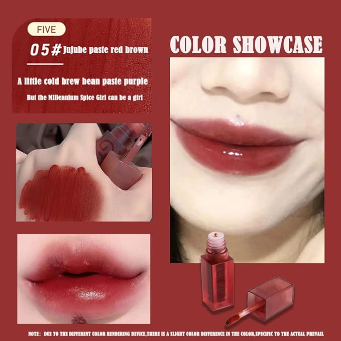 Smooth Luster Lip Glaze, Lightweight Moisturizing,High Impact Lip Color, Full Coverage Lip Makeup, Long Lasting Waterproof Moisturizer Lip Glaze (Date Red Brown)
