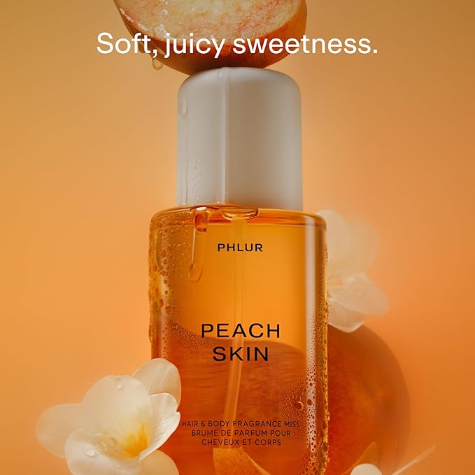 PHLUR Peach Skin Body Mist - Hair & Body Mist Fragrance - Peach, Plum, Bergamot, Milky Sandalwood & White Freesia Body Spray