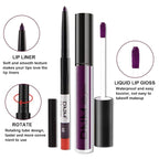 evpct 2Pcs Dark Deep Purple Matte Liquid Lipstick Lip Gloss Stain and Retractable Lip Liner Makeup Set for Women Long Lasting Waterproof 24 Hours Lipstick labial mate larga duracion 24 46#