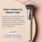 HALEYS Kabuki Makeup Brush + GWP Skin Tint Mini, VEGAN+CRUELTY-FREE, Sustainable Wood, Vegan Bristles for Airbrushed Finish, For Creams, Liquids, Powder, Streak-free, Perfect Blending, Buffs, Blurs