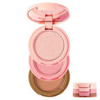 3-in-1 Blendable Trio, Contour and Highlight Blush Makeup Palette, Cream Bronzer, Silky Smooth Powder Blush, Shimmer Highlighter Makeup Powder, Pink Brown Eyeshadow Palette with Mirror(02)