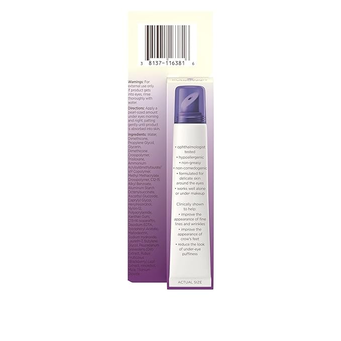 Aveeno Absolutely Ageless 3-in-1 Under Eye Dark Circle & Anti-Wrinkle Cream with Antioxidant-Rich Blackberry Complex, Vitamins C & E, Hypoallergenic, Non-Comedogenic & Non-Greasy, 0.5 oz (Pack of 2)