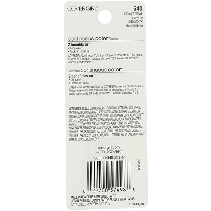 COVERGIRL Continuous Color Lipstick Midnight Mauve 540, .13 oz (packaging may vary)