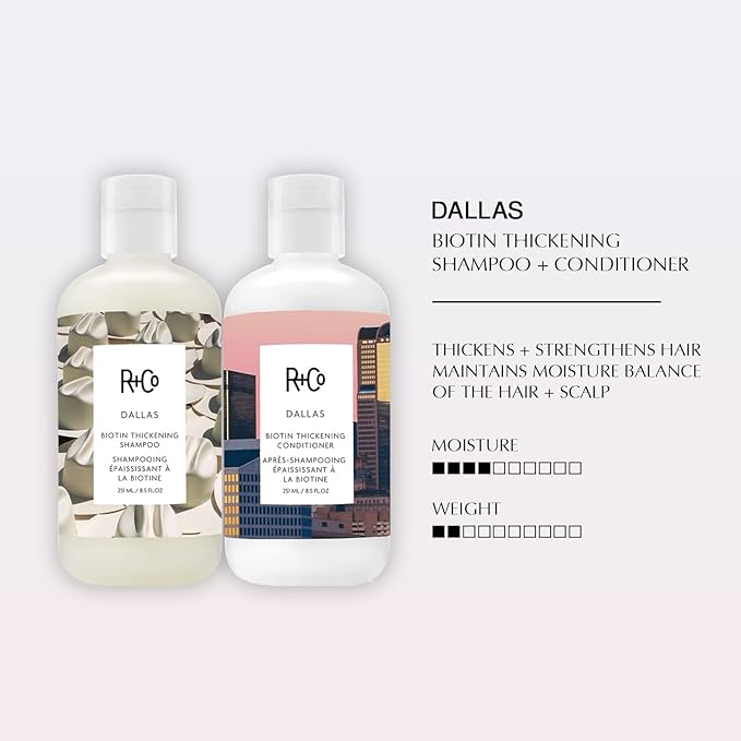 R+Co Dallas Biotin Hair Thickening Shampoo and Conditioner Set (8.5 Oz) + Deluxe Sample (.5 Oz) | For Hair Growth | Sulfate-Free | Vegan + Cruelty-Free |