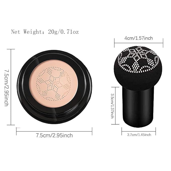 Air Cushion CC Cream Mushroom Head Cushion Foundation, BB Cream Face Makeup for Mature Skin Moisturizing Concealer Brighten Long-Lasting, Even Skin Tone for All Skin Types (Ivory)