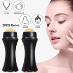 2Pcs Volcanic Face Roller Oil Control On The Go Oil-Absorbing Blotting Tool Natural Volcanic Roller Stone Ball (Black and White)