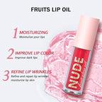 4 Pcs Plumping Lip Oil, Moisturizing Hydrating Lip Glow Oil Fruit Big Brush Head Lip Gloss Kit Smooth Glossy Finish Tinted Lip Balm, Non-sticky Fresh Texture