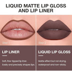 evpct Retractable 1Pcs Lip Liner Pencils and 1 Pcs Lip Gloss Makeup Set for Shaping & Sculpting Lips, Brown Long-Lasting Waterproof Longwear Matte Rich Lip Colors Liner Crayon Liquid Lipstick 05#