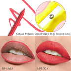evpct 1Pcs Vermilion Red Matte Long Lasting Lip Liner Pencils Makeup for Shaping & Sculpting Lips, No Transfer Long Wear Waterproof Pigmented Lip Liner lipliners Crayon Lipstick Pencil Sharpener 17