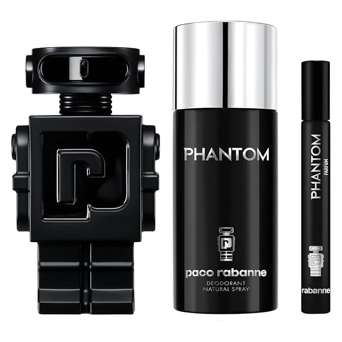 Paco Rabanne Phantom 3-Piece Set for Men, (3.4 Oz Parfum + 5.1 Oz Deodorant Spray + 0.33 Oz Parfum Travel Spray)