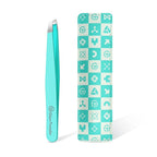 Expert Eyebrow Hair Removal Tweezer with Leather Case, GlamTweeler High Precision Slant Tip Stainless Steel Tweezers for Men and Women (Robin's Egg Blue)