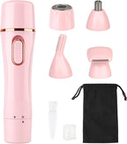 Trimmer Women, 4 in 1 Electric Razor for Women, Facial Shavers for Women, Portable Travel Womens Electric Razor for Face Beard Eyebrow Leg Arm Bikini Armpit Pubic Hair, Pink