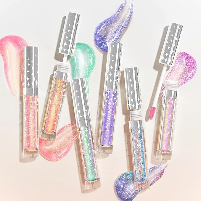 FOCALLURE Glitter Liquid Lipstick,Hydrating,Moisturizing Lip Gloss for Women,Sparkly Shimmer Lip Makeup,Long Lasting,Lightweight Formula for Lip Color and Shine,Glass House