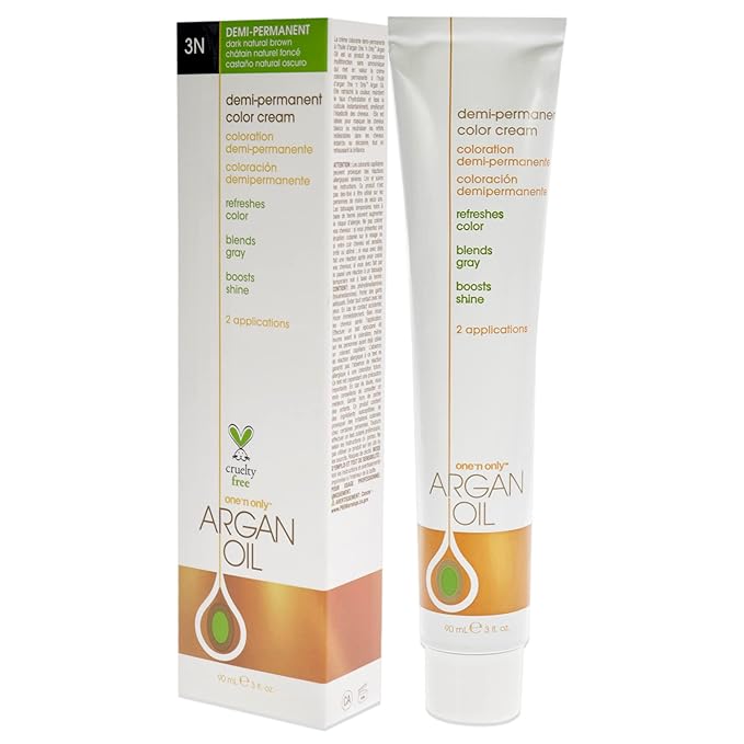 One n Only Argan Oil Demi-Permanent Color Cream - 3N Dark Natural Brown Hair Color Unisex 3 oz (Pack of 2)